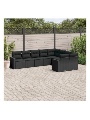 Sonata H Градински комплект диван с възглавници 9 части черен полиратан