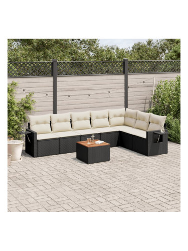 Sonata H Градински комплект диван с възглавници 8 части черен полиратан