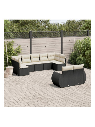 Sonata H Градински комплект диван с възглавници 9 части черен полиратан