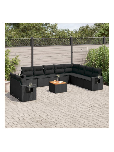 Sonata H Градински комплект диван с възглавници 11 части черен полиратан