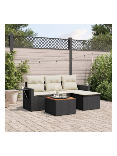 Sonata H Градински комплект с възглавници, 5 части, черен полиратан