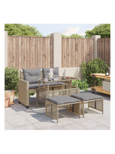 Sonata H Градински диван с възглавници, 4 части, бежов полиратан стъкло