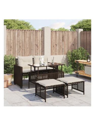 Sonata H Градински комплект с възглавници 4 части кафяв полиратан стъкло