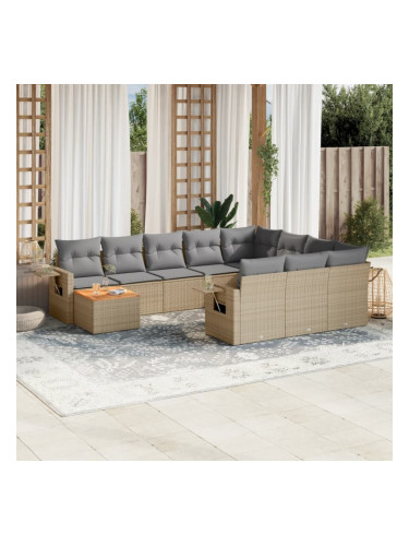 Sonata H Градински диван с възглавници, 11 части, бежов полиратан