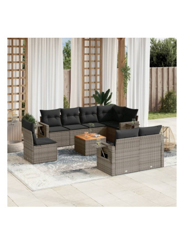 Sonata H Градински комплект диван с възглавници 9 части сив полиратан