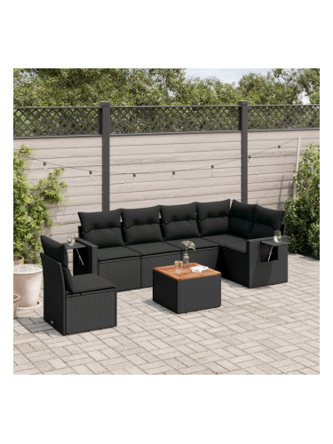 Sonata H Градински комплект диван с възглавници 7 части черен полиратан