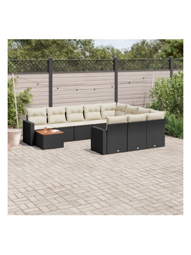 Sonata H Градински комплект диван с възглавници 11 части черен полиратан