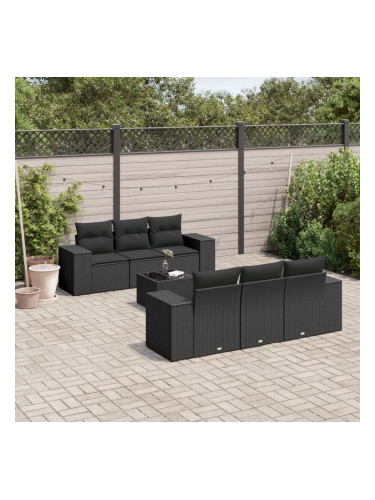 Sonata H Градински комплект диван с възглавници 7 части черен полиратан