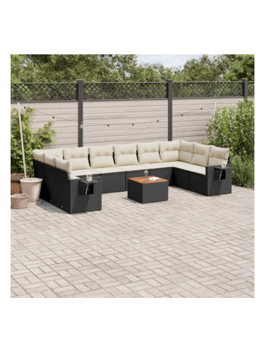 Sonata H Градински комплект диван с възглавници 11 части черен полиратан
