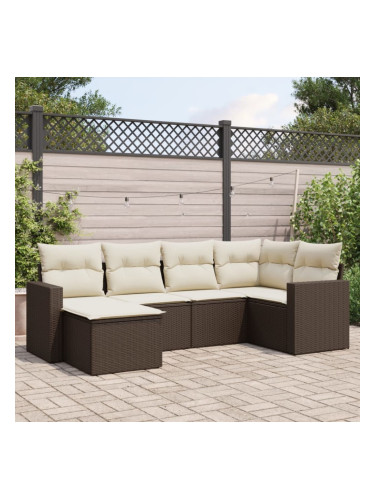 Sonata H Градински комплект с възглавници, 6 части, кафяв, полиратан