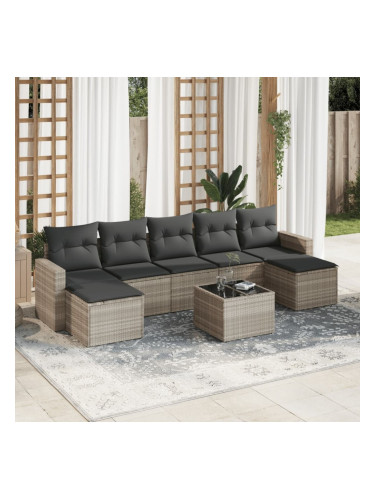 Sonata H Градински комплект с възглавници, 8 части, светлосив полиратан