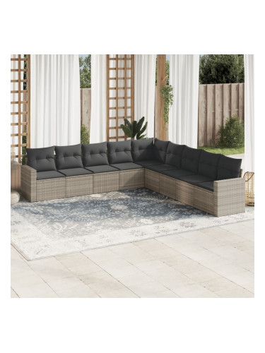 Sonata H Градински комплект с възглавници, 9 части, светлосив полиратан