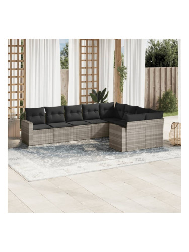 Sonata H Градински комплект с възглавници, 9 части, светлосив полиратан