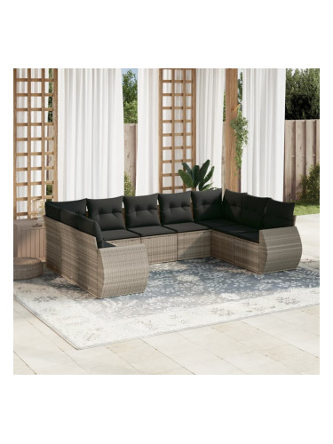 Sonata H Градински комплект с възглавници, 9 части, светлосив полиратан