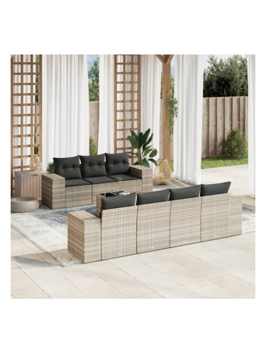 Sonata H Градински комплект с възглавници, 8 части, светлосив полиратан