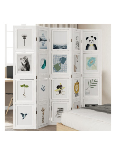 Sonata H Разделител за стая, 5 панела, бял, дърво пауловния масив