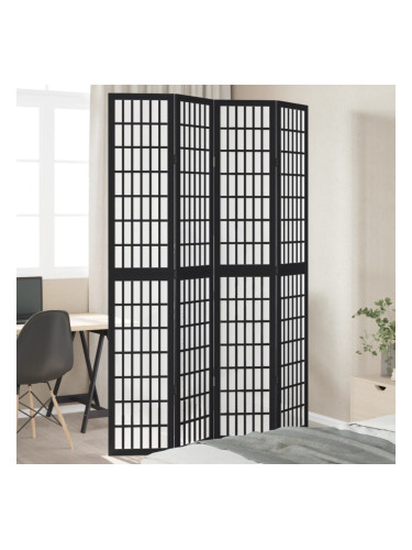 Sonata H Разделител за стая, 4 панела, черен, дърво пауловния масив