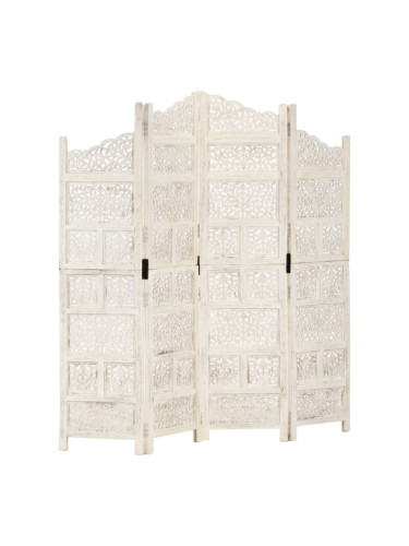 Sonata H Ръчно резбован параван, 4 панела, бял, 160x165 cм, манго масив
