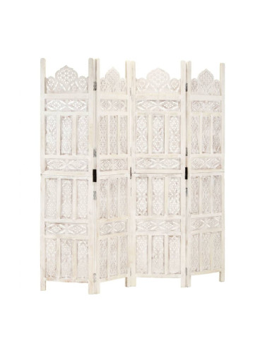 Sonata H Ръчно резбован параван, 4 панела, бял, 160x165 cм, манго масив