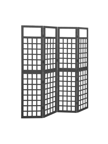 Sonata H Параван за стая, 4 панела, масивна ела, черен, 161x180 см