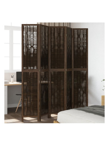 Sonata H Разделител за стая, 5 панела, тъмнокафяв, дърво пауловния масив