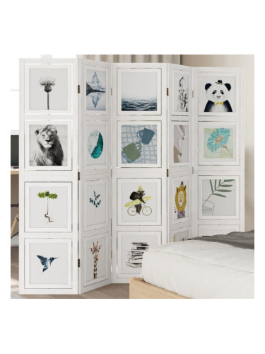 Sonata H Разделител за стая, 5 панела, бял, дърво пауловния масив