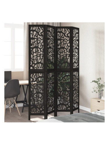 Sonata H Разделител за стая, 4 панела, черен, дърво пауловния масив