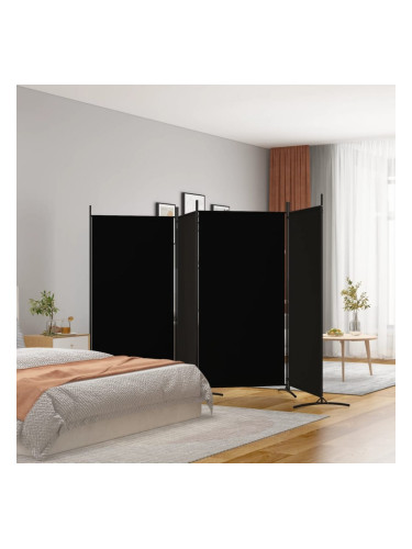 Sonata H Параван за стая, черно, 4 панела, 346x180 см, плат
