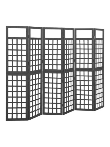 Sonata H Параван за стая, 6 панела, масивна ела, черен, 242,5x180 см