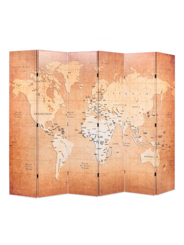 Sonata H Сгъваем параван за стая, 228x170 см, карта на света, жълт