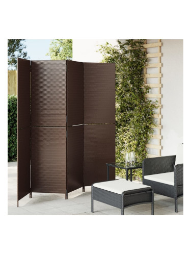 Sonata H Параван за стая, 4 панела, кафяв, полиратан