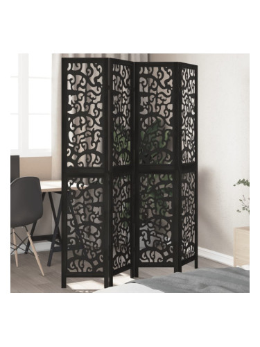 Sonata H Разделител за стая, 4 панела, черен, дърво пауловния масив