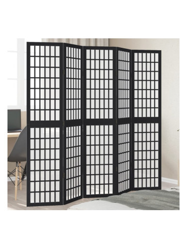 Sonata H Разделител за стая, 5 панела, черен, дърво пауловния масив