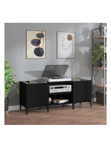 Sonata H Шкаф за грамофонни плочи черен 121x38x48 см инженерно дърво