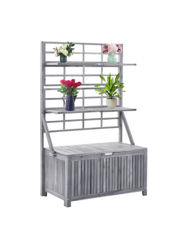 Sonata H Сандък за съхранение с пергола, сив, 99x55x160 см, акация масив