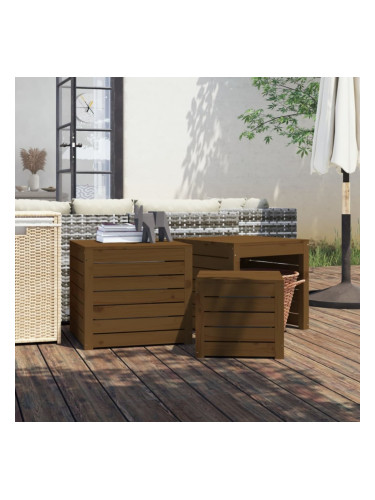 Sonata H Комплект градински кутии от 3 части, меденокафяво, бор масив