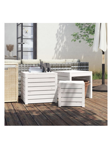 Sonata H Комплект градински кутии от 3 части, бели, масивно дърво бор