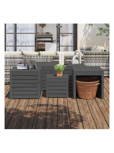 Sonata H Комплект градински кутии от 4 части, сиви, масивно дърво бор
