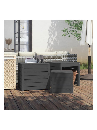 Sonata H Комплект градински кутии от 3 части, сиви, масивно дърво бор