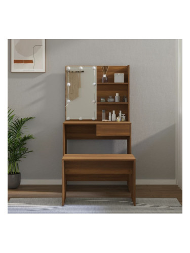 Sonata H Комплект тоалетка с LED, кафяв дъб, инженерно дърво