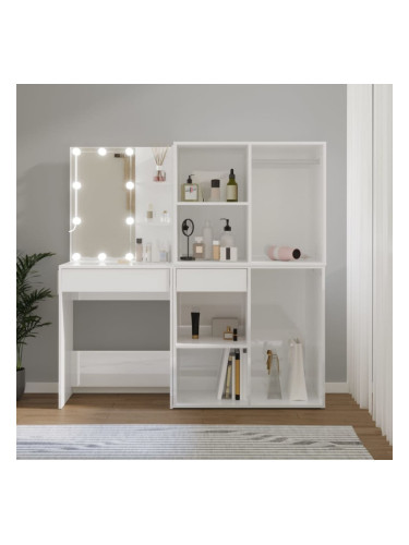 Sonata H LED тоалетка с 2 шкафа, бял гланц, инженерно дърво