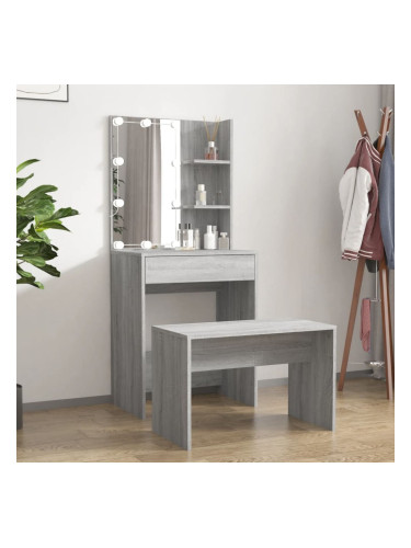 Sonata H Комплект тоалетка с LED, сив сонома, инженерно дърво