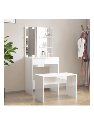 Sonata H Комплект тоалетка с LED, бял гланц, инженерно дърво