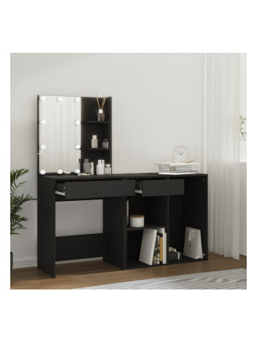 Sonata H LED тоалетка с шкаф, черна, инженерно дърво