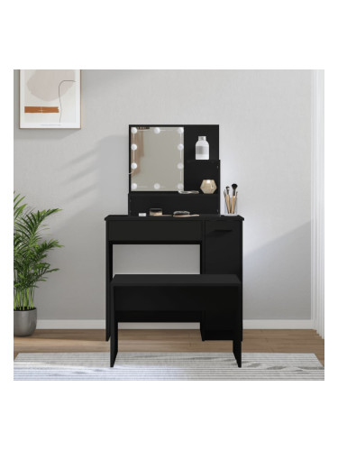 Sonata H Комплект тоалетка с LED, черна, инженерно дърво