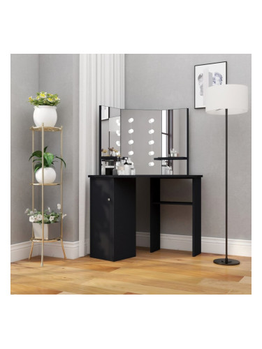 Sonata H Ъглова тоалетка с LED, черна, 111x54x141,5 см