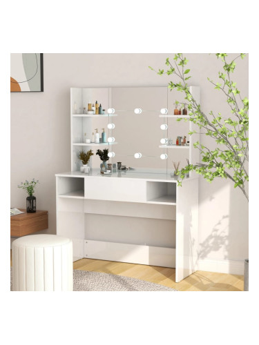 Sonata H Тоалетка с LED лампи, 100x40x135 см, МДФ, сияйно бяло