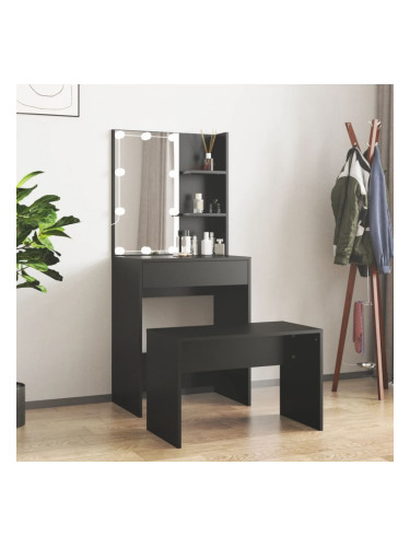 Sonata H Комплект тоалетка с LED, черна, инженерно дърво