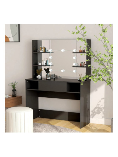 Sonata H Тоалетка с LED лампи, 100x40x135 см, МДФ, черна