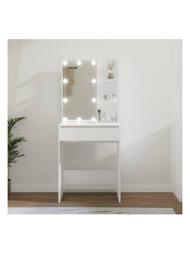 Sonata H Тоалетка с LED, бял гланц, 60x40x140 см